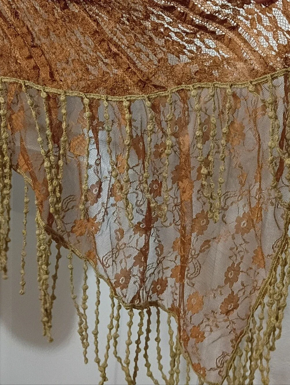 Browning Brown & Tan Lace Scarf with Cream Fringe Trim